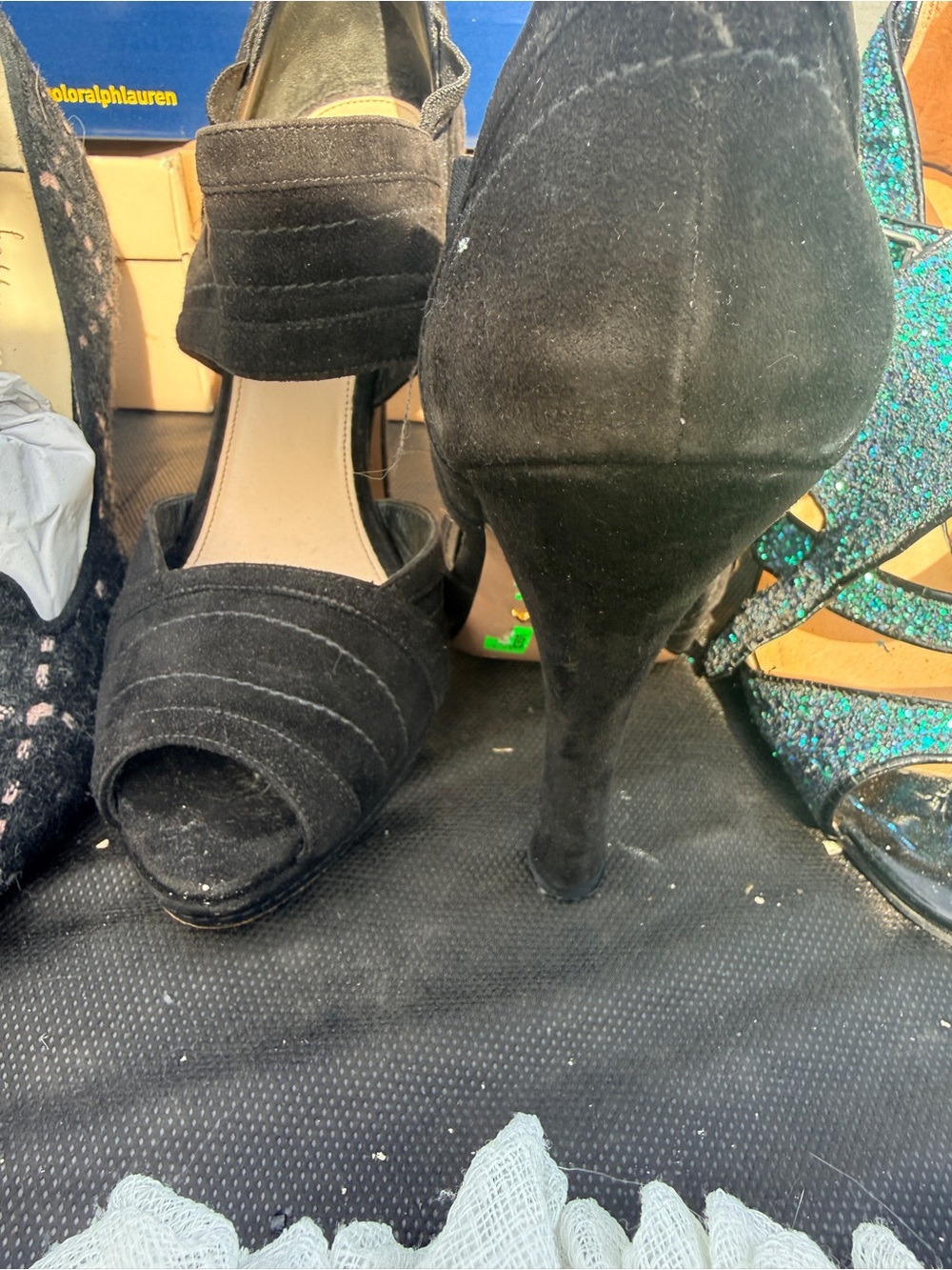 Prada Black Suede Open-Toe Ankle-Strap High Heels